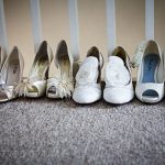 bridal shoes on the landing carpet, ready.