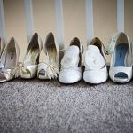 bridal shoes on the landing carpet, ready.